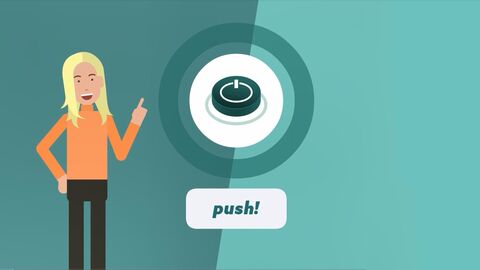 Headerbild Erklärvideo push! Stipendium Auf dieser grünen Grafik ist eine Frau zu sehen, die etwas erklärt